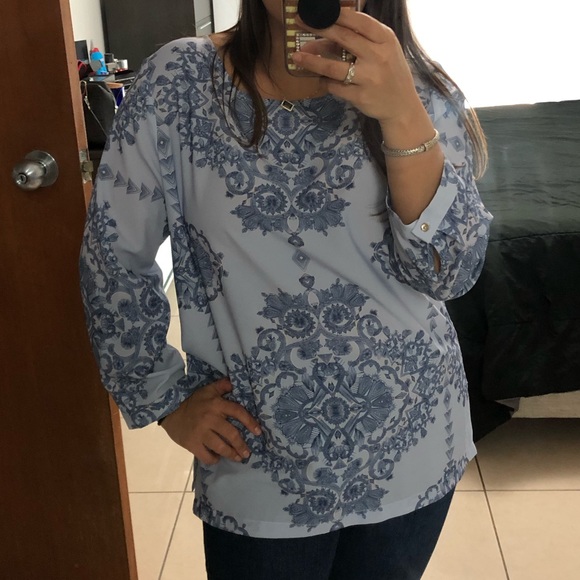 Blue Long Sleeve Printed Blouse Paraphrase - Picture 2 of 7